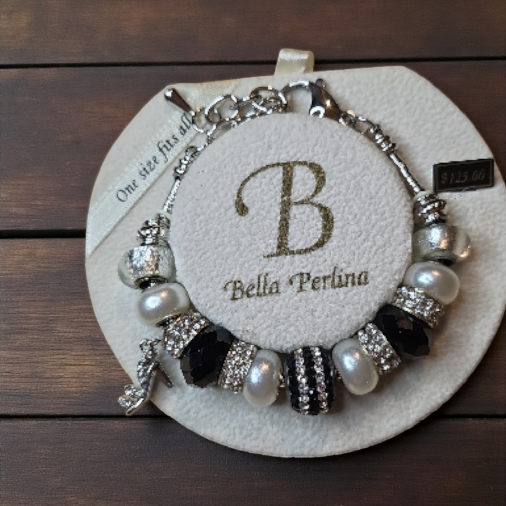 Bella Perlina Silver and Black Beaded Bracelet